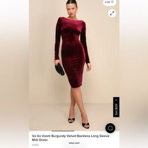 Lulu's Burgundy Velvet Backless Midi Dress Va va voom